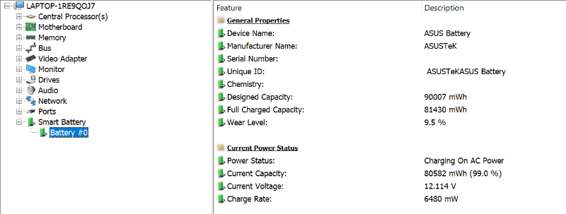 ちなみにバッテリの容量は最大90,000mWh。これでもROG Mothershipをフル稼働させるにはつらいようだ。「HWiNFO」により確認