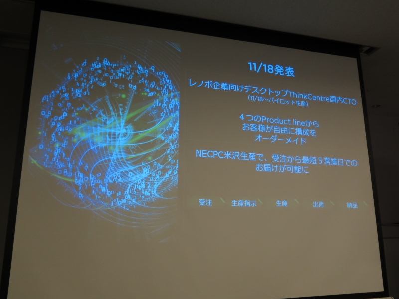 11月18日に発表されたThinkCentreの米沢生産