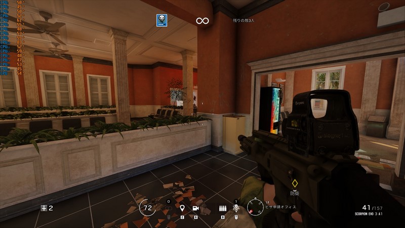 V-Syncオフ、240Hzでじっさいにプレイ時のCPU負荷は、ベンチマークモードより少し上がる© 2015 Ubisoft Entertainment. All Rights Reserved.