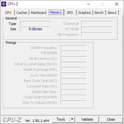 メモリは8GB。クロック情報を取得できていないが、GPU-Zの情報からおそらくLPDDR4X-3600
