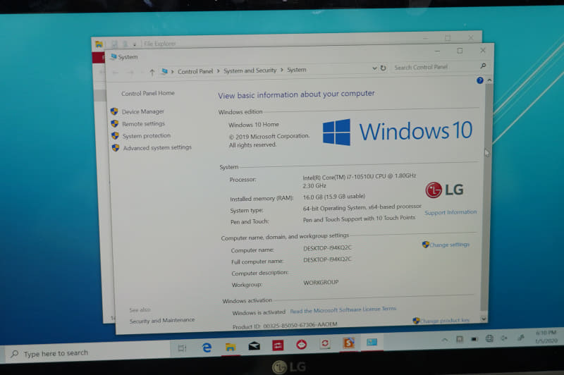CPUはComet Lake(14nm)の第10世代Coreプロセッサ