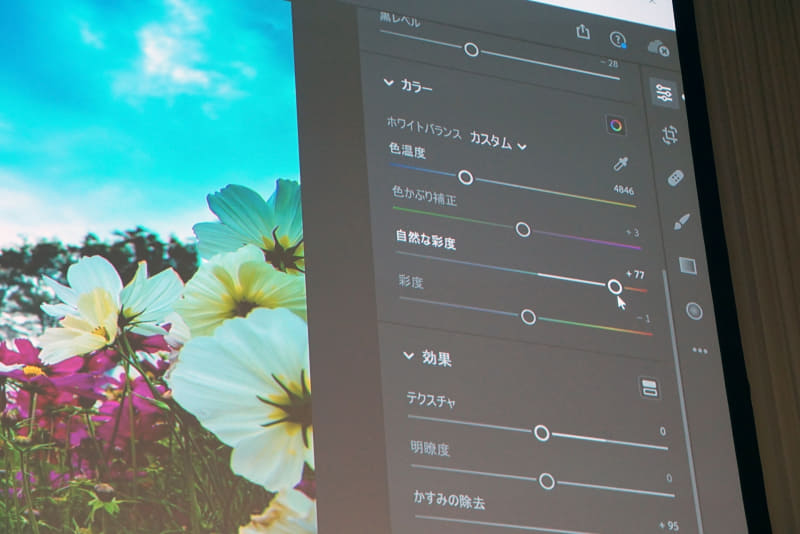 かすみの除去や自然な彩度をスライダーでいじる