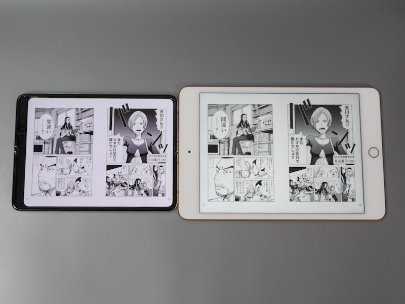 iPad mini(右)とのサイズ比較。画面自体にサイズ差があるためiPad miniがひとまわり大きい