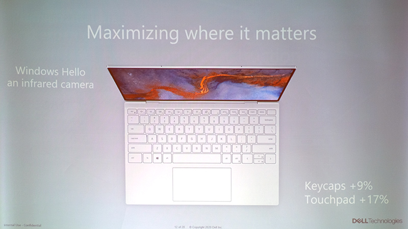 Windows Hello対応Webカメラ、キーボード面積が9%、タッチパッドが17%大型化