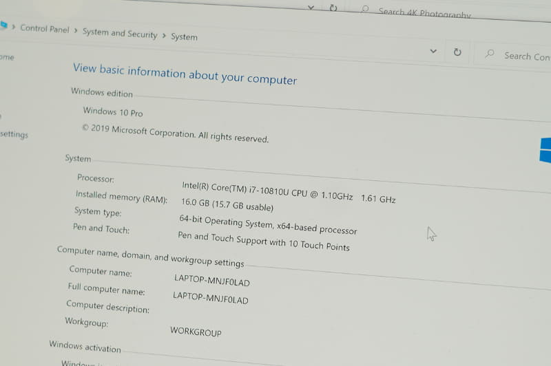 ThinkPad X1 Carbon(Gen 8)のデバイスマネージャーの表示内容。CPUが「Core i7-10810U」という未発表CPUになっている。現時点でのComet Lakeの最上位製品はCore i7-10710Uなのだが……
