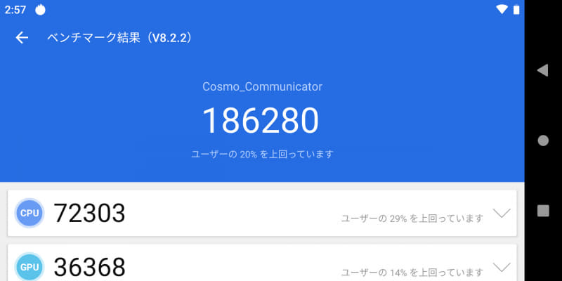AnTuTu Benchmark(1/2)は186,280