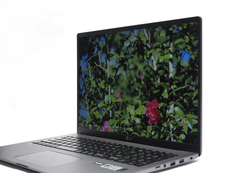 IPSパネルを採用しており、視野角が広く色味の変化も小さい。ただし光沢コートなので映り込みは激しい