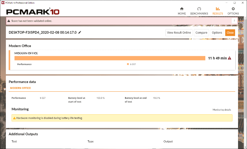 PCMark 10のModern Officeシナリオでは11時間49分という結果