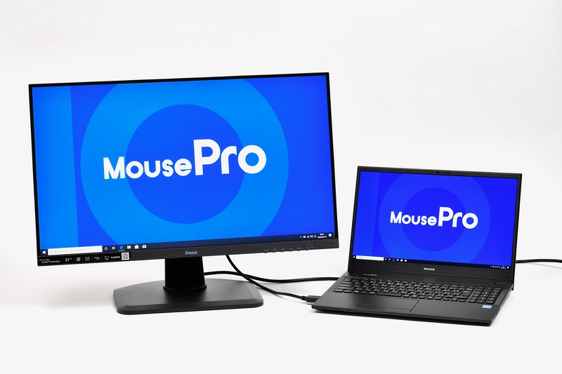 ProLite XUB2792HSUと15.6型ノートの「<a href="https://www.mouse-jp.co.jp/business/mpro-nb/nb500/#nb5c" class="n" target="_blank">MousePro MousePro-NB510C</a>」