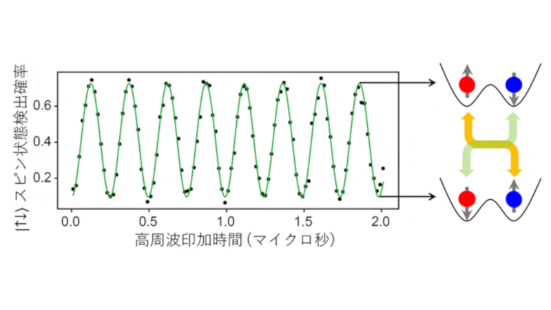 2つのスピン状態の間のラビ振動の測定結果