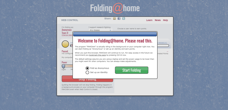 あとは、ダウンロードしたプログラムを実行し、「Start Folding」を押すだけ。これで解析がはじまる