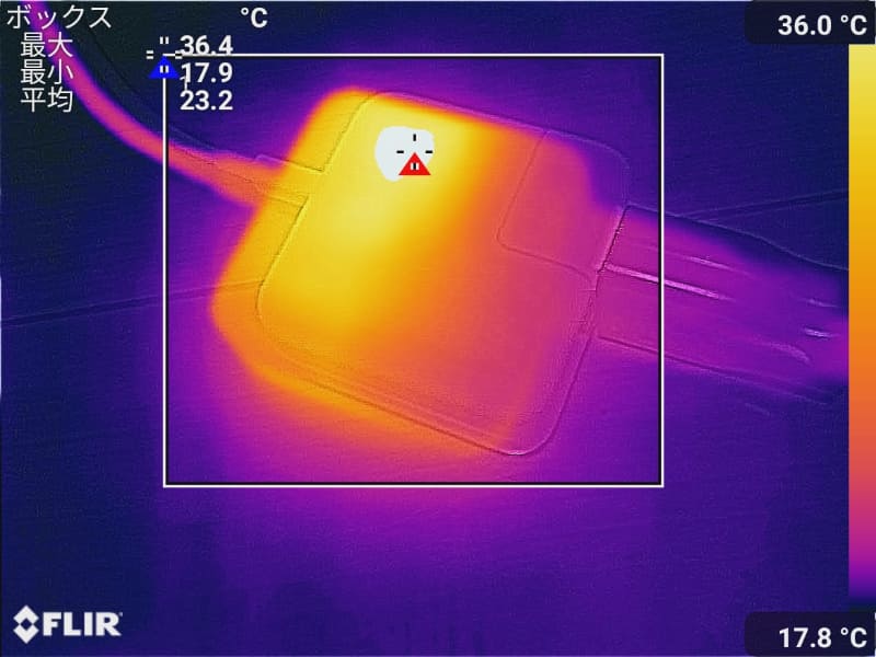 ACアダプタの最大温度は36.4℃