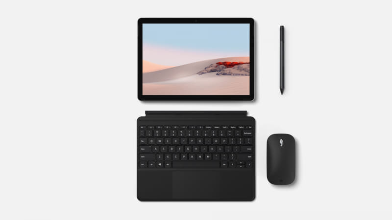 Surface Go 2のオプション、同色のペン、タイプカバーキーボード、マウスなどが用意される