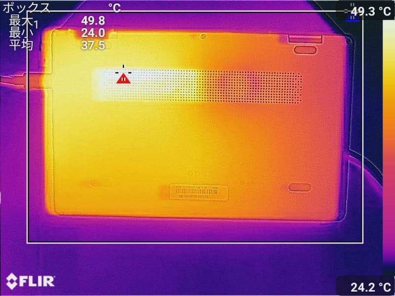底面の最大温度は49.8℃