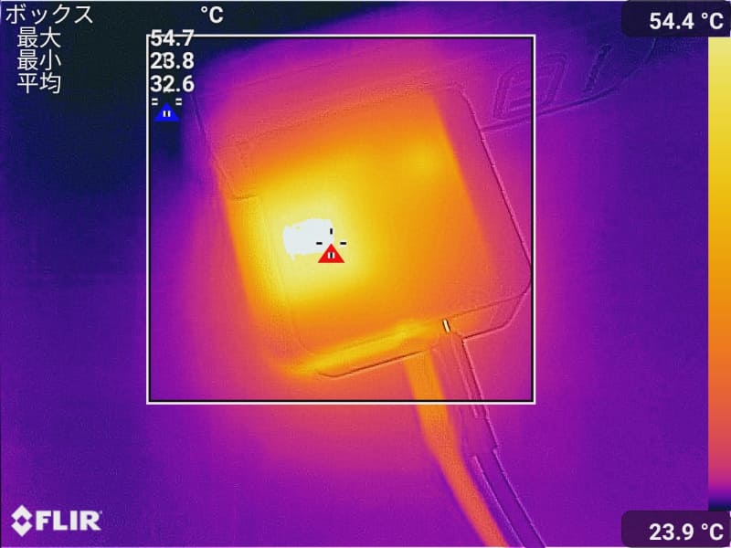 ACアダプタの最大温度は54.7℃