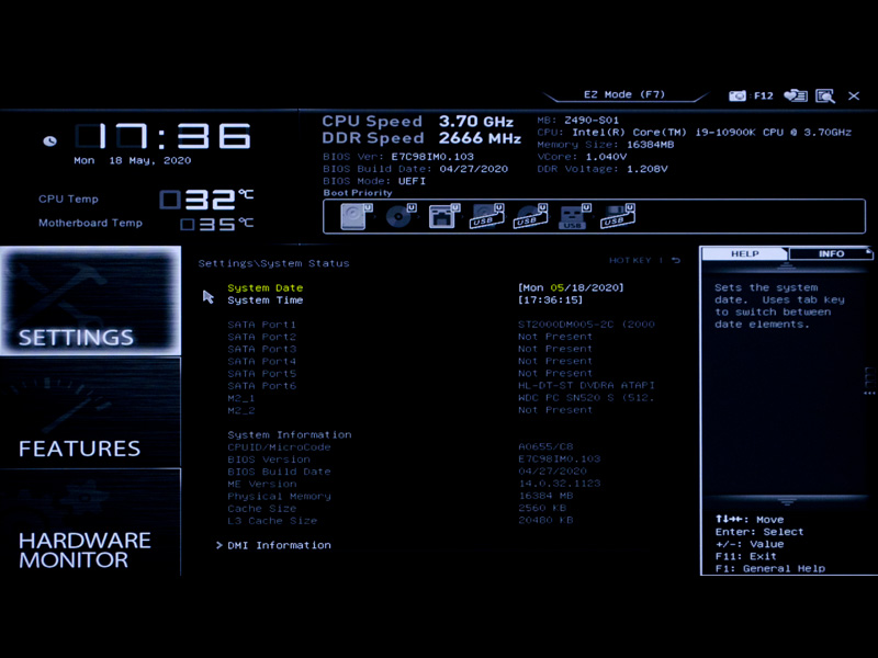 Settings / System Status