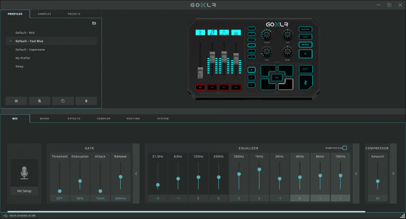 ノイズゲート機能では、しきい値、減衰率、アタック時間、リリース時間を設定可能
