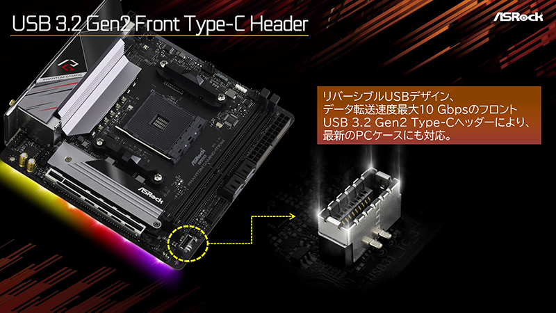 フロント用USB 3.1 Type-Cヘッダ搭載