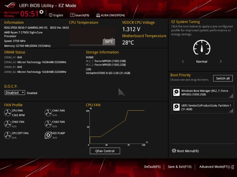 Ryzen 7 2700X搭載時のUEFI画面