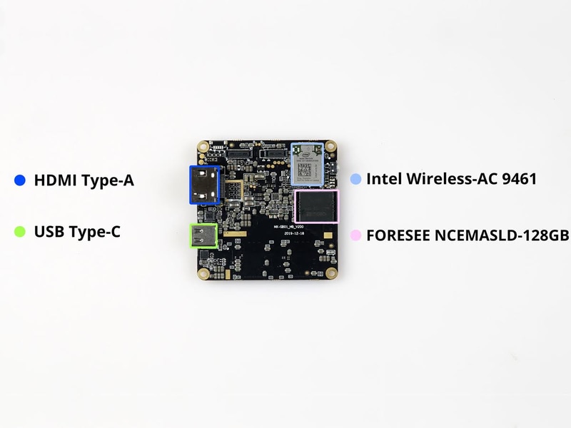 マザーボード裏面。eMMCやIntelの無線LANモジュールを備えていることがわかる