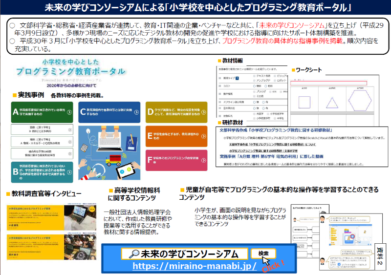 <a href="https://miraino-manabi.jp/" class="n" target="_blank">小学校を中心としたプログラミング教育ポータル</a>