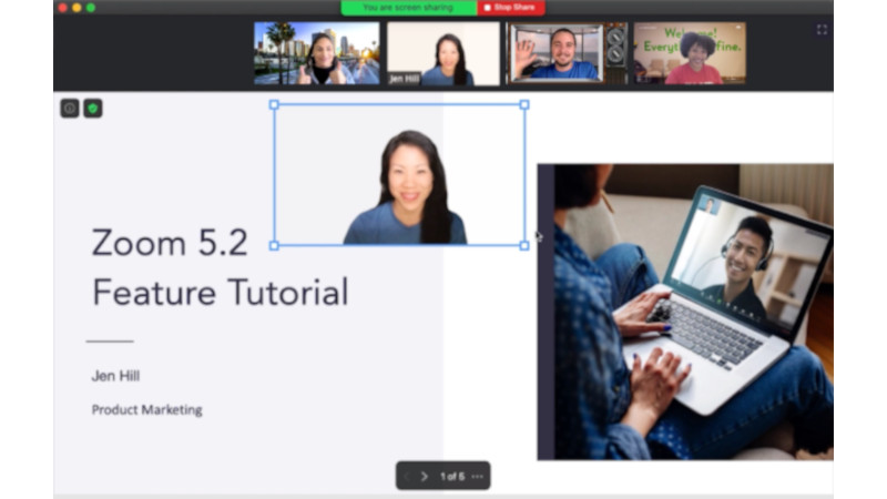 プレゼンのスライド上にカメラ映像がオーバーレイされる