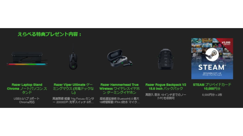 プレゼントされる景品