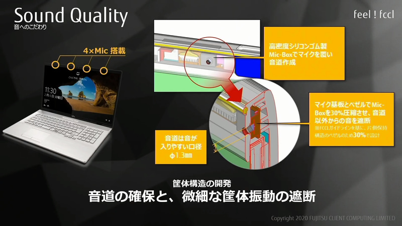振動などによるノイズを軽減する筐体構造