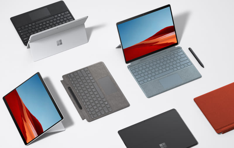 新色のプラチナが追加されたリフレッシュ版Surface Pro X、キーボードもアイスブルー、ポピーレッド、プラチナの3色が追加される