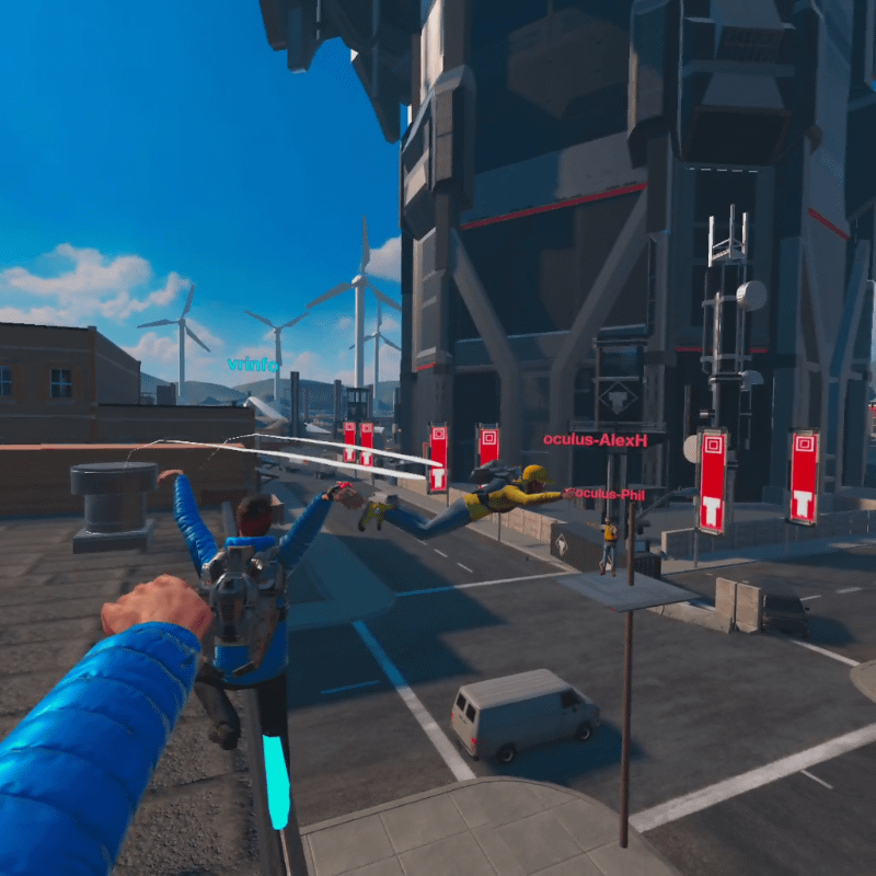 両手を開く「Tポーズ」をとれば、空中を滑空できる