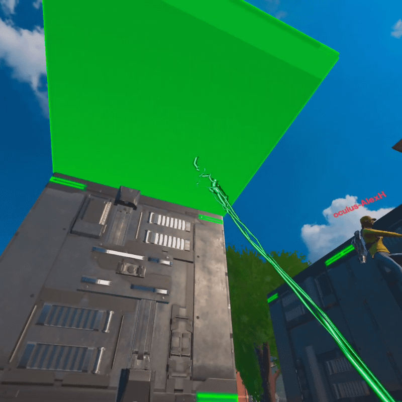 トリガーボタンを引いている状態で腕の方向を変えれば、壁を作成する場所を選べる。トリガーボタンを離すとその場所に壁が作成される。作成した壁はもちろん登ることが可能だ