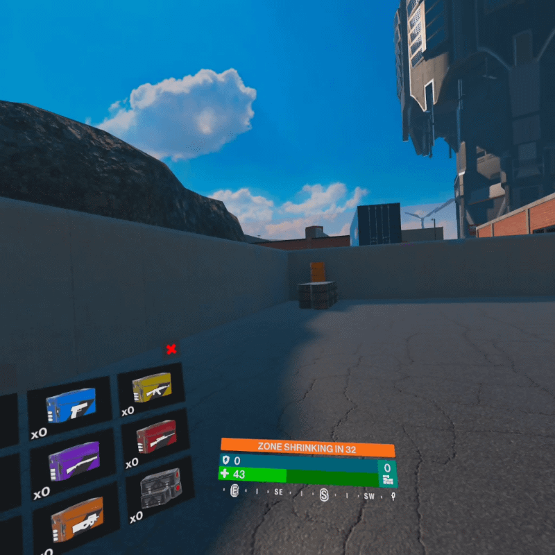 着地したら真っ先に物資を探しに行く。今回プレイした際には建物内に物資が落ちていたので、このような広場ではなく建物の近くに降り立ったほうがよさそうだ