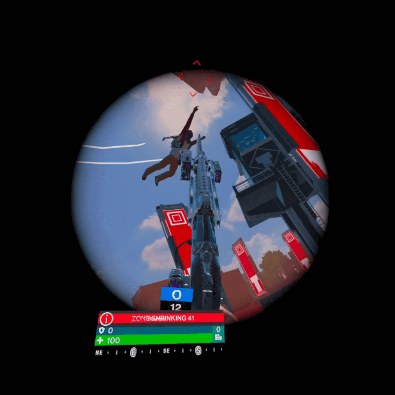 今回運よく、空を飛んでいる敵をショットガンで撃ち落とすことができた。VRでは、実際に身体で向きを変えつつ、腕で照準を微調整できるので、動いている敵も狙いやすい