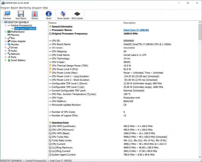 HWiNFO64の詳細表示。PL1は24.25W、PL2は51Wとなっている