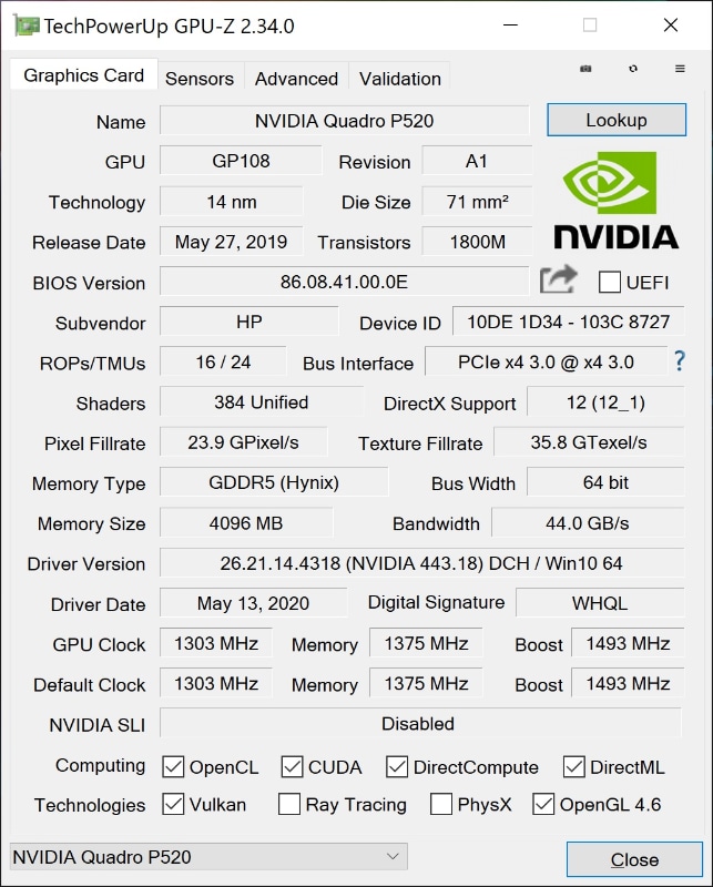 外部GPUとしてNVIDIA Quadro P520を搭載(4GB)。PascalアーキテクチャでCUDAコア384基というのは、GeForce MX250と同じだが、グラフィックスメモリは4GBある。業務用ツールのISV認証を取得しており、描画の再現性、動作の安定性などが保証されるのが強み