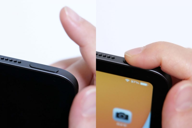 指紋を登録した指でTouch ID搭載トップボタンを押して、そのまま触れたままにしておくとロックが解除されたあと、ホーム画面が表示される。押してすぐ指を離した場合は、もう一度Touch ID搭載トップボタンに触れるか、画面下から上スワイプすると、ホーム画面が表示される