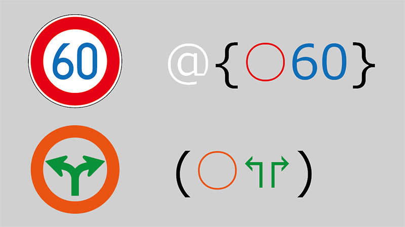 Nu みちしるべの使用例。右のように入力した場合、左のように表示される