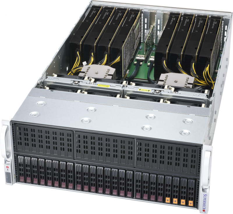 Supermicroの4Uラックに8枚のカードを搭載した状態