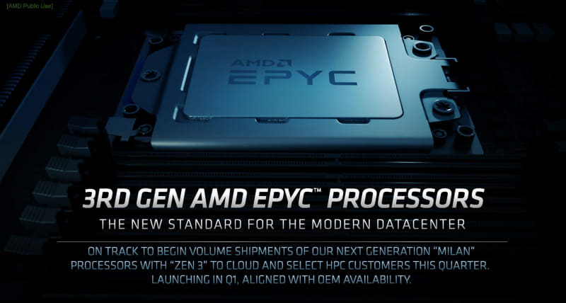 Zen3アーキテクチャな第3世代EPYCは限定された顧客に第4四半期に出荷され、来年の第1四半期に正式発表