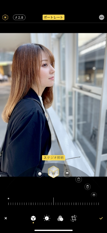 ポートレートモード/写真/編集/光源(スタジオ照明)、シャドウ少し締め