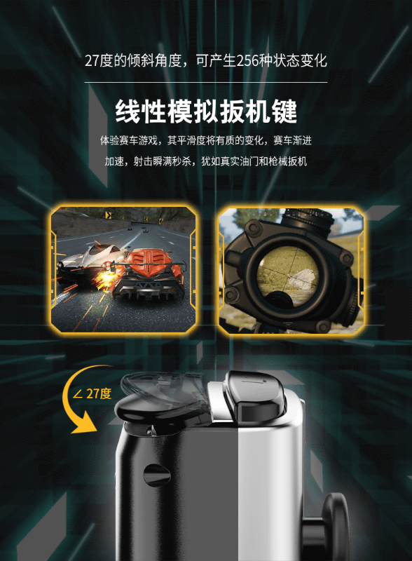 アナログトリガーも新たに搭載。27度まで傾斜でき、256段階の数値を表現できる