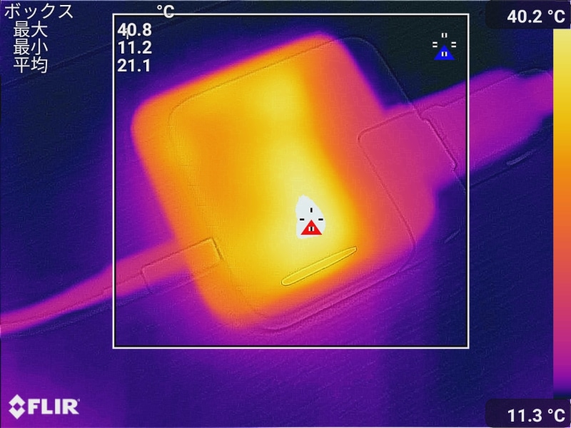 30W USB-C電源アダプタの最大温度は40.8℃