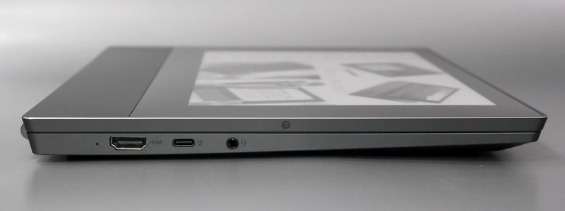 左側面。HDMIポート、USB Type-Cポート、オーディオ出力ポートを備える。ACアダプターはこのUSB Type-Cポートに接続する