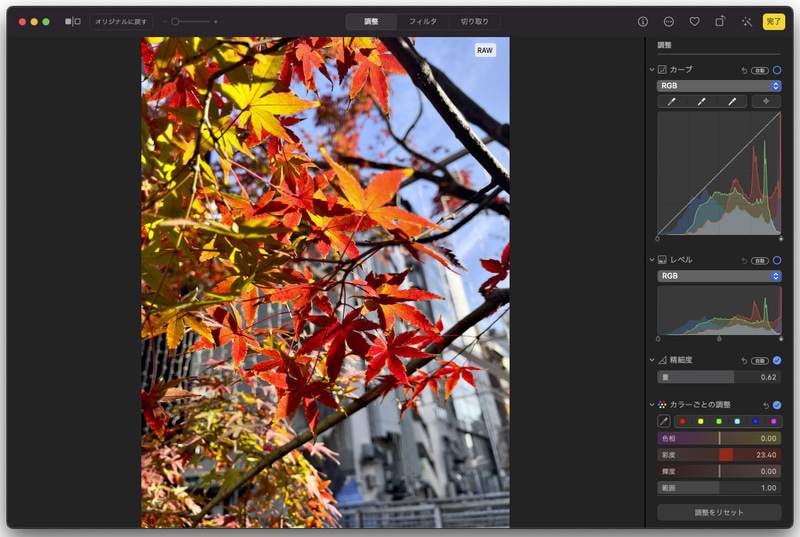 ProRAWで撮影、Macへ転送し写真アプリで現像したところ