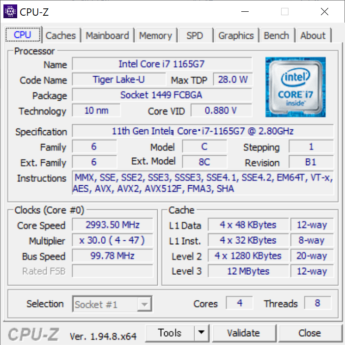 CPUはTiger Lake世代のU-SKU。Core i7-1165G7が搭載されていた
