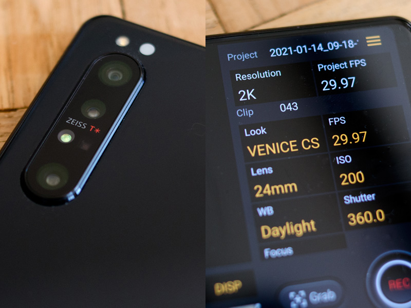 今回使ったスマホはソニーのXperia 1 II。ZEISSの刻印がかっこいい。動画専用のCinema Proアプリを使えば2Kや4K解像度での動画撮影ができる。スマホで4K動画が撮れるとはなかなかすごい時代になったものだ。今回は一般的なフルHD解像度でのYouTube投稿を意識して2Kで撮影している