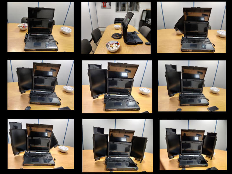 折りたたんだ状態から画面を展開する途中の様子