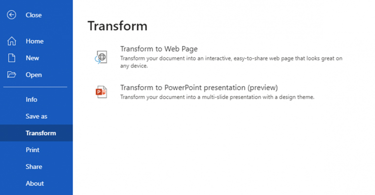 Transform to PowerPoint presentation