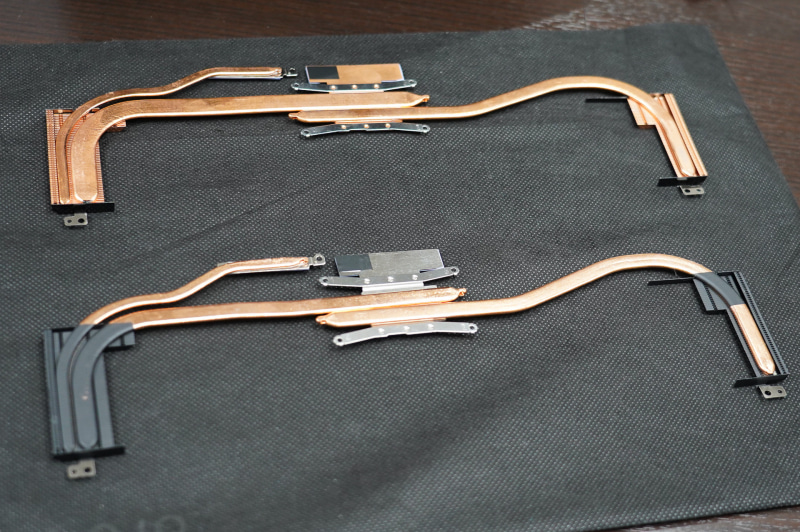 VAIO Zのヒートパイプとヒートシンク、上がCore i7用で75g、下がCore i5用で60g