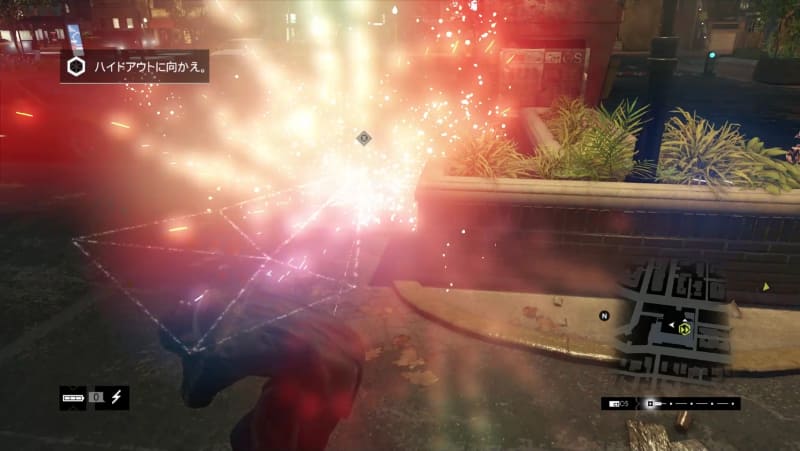 駐車場地下の設備を爆破させてみた。こんな感じで操作可能な物は画面上にマーカー表示されるので、簡単にコントロールできる